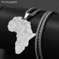 ✒☬ Anniyo Silver Color Stainless Steel Polishing Africa Map Flag Pendant Chain Necklaces African Maps Jewelry for Women Men 126121