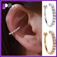 PETI JEWELLERY 1pc ใช้ได้ทุกเพศ ต่างหูเพชรเต็ม เงินสีเงิน กระดูกอ่อนเกลียว คลิปหนีบหู ของใหม่ ของขวัญสำหรับเด็ก ต่างหูสตั๊ดเพทาย สำหรับผู้หญิง