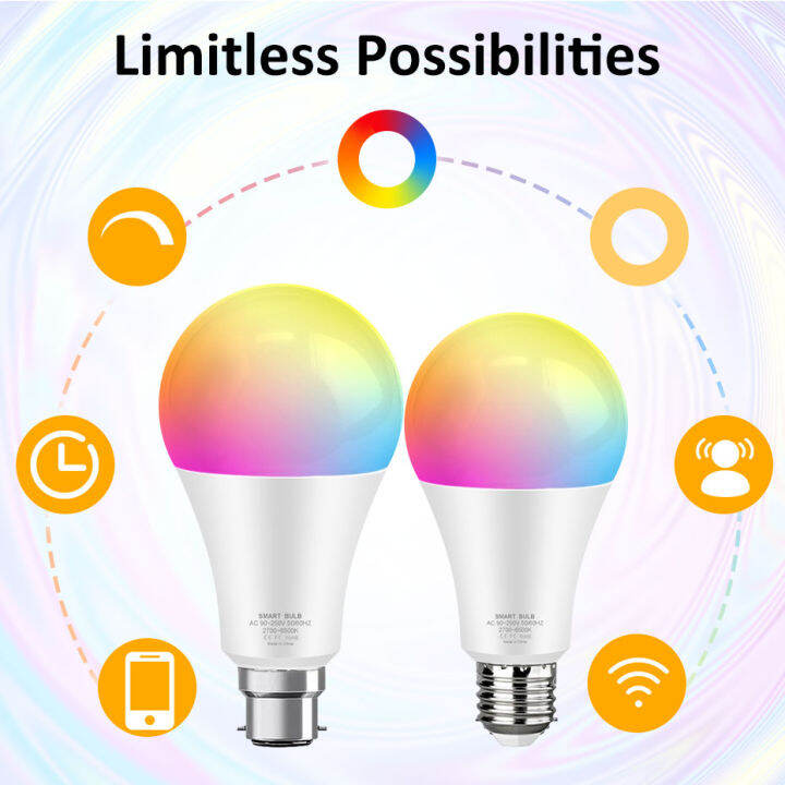 zigbeeสมาร์ทหลอดไฟled-18w-e27-b22-rgb-ww-cw-tuya-wifiโคมไฟหรี่แสงได้ควบคุมเสียงใช้งานร่วมกับalexaสำหรับตกแต่งบ้าน-dliqnzmdjasfg