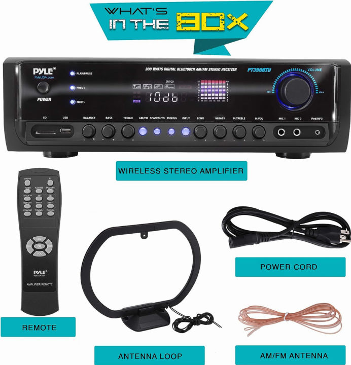 pyle-wireless-bluetooth-power-amplifier-system-300w-4-channel-home-theater-audio-stereo-sound-receiver-box-entertainment-w-usb-rca-3-5mm-aux-led-remote-for-speaker-pa-studio-pt390btu-black