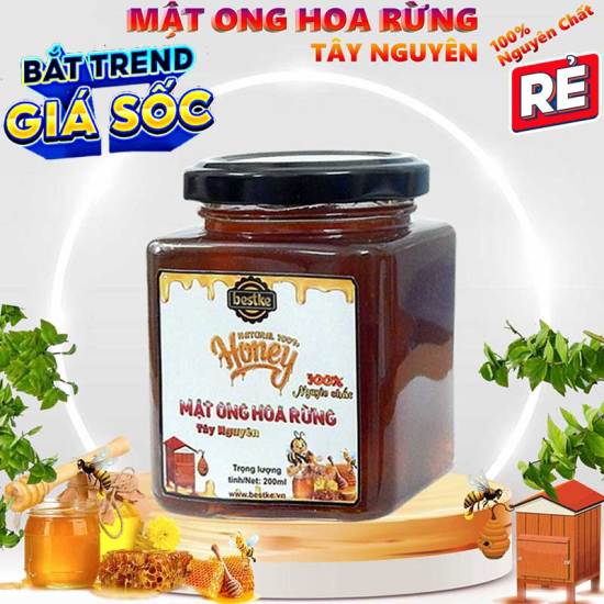 Mật ong , mật ong hoa rừng tây nguyên 100% nguyên chất , hũ 200ml 280g - ảnh sản phẩm 1