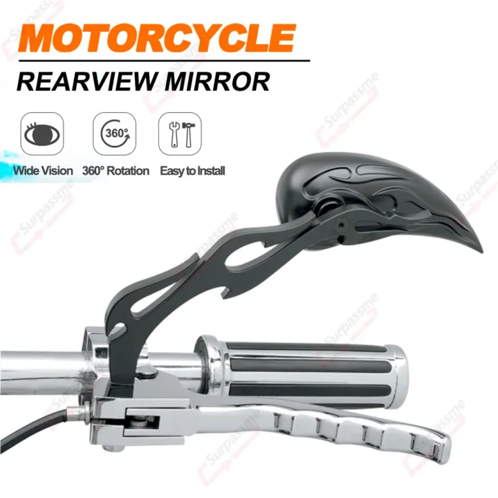 Chrome Custom Flame Teardrop Motorcycle Rear View Side Mirrors