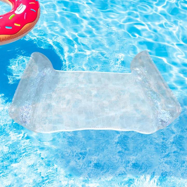 ฟูกพับได้เป่าลมลอยน้ำแบบพกพามีเปลลอยน้ำปักเลื่อมสระว่ายน้ำสำหรับผู้ใหญ่ของเล่นปาร์ตี้