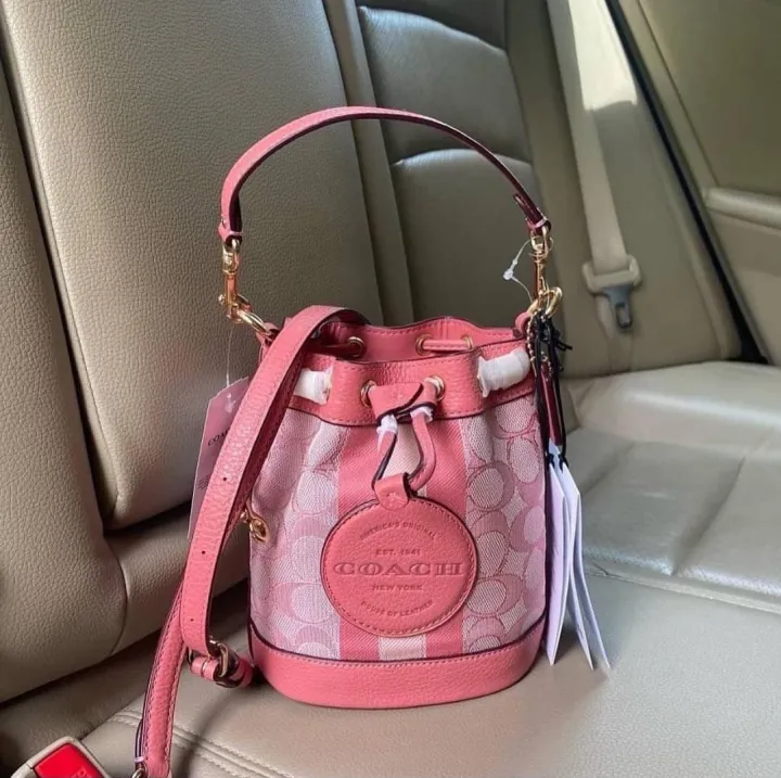 Coach Mini Dempsey Bucket Ladies Bag In Signature Jacquard C8322 - Pink ...