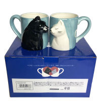 สีดำและสีขาวแมวถ้วยคู่น่ารัก Kiss คู่แมวแก้วกาแฟเซรามิคถ้วย