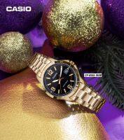 นาฬฺิกา CASIO STANDARD รุ่น MTP-V004G-1B นาฬิกาผู้ชาย สายสแตนเลสสีทอง หน้าปัดดำ ของแท้ 100% รับประกันสินค้า 1 ปีเต็ม