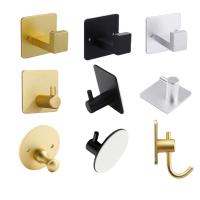 ▧✕ 1pcs Adhesive hook Self-adhesive metal bathroom kitchen no-punch aluminum single wall door hanging hook restroom accessories