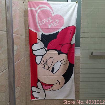 ๑㍿✟ Cartoon Disney Love Mickey Minnie Mouse Stitch Baby Beach Bath Towel Absorbent Microfibre Children Swimming Towels 75x150cm