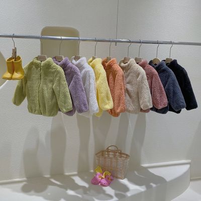 （Good baby store） 2022 Autumn Winter New Boys And Girls Cotton Jacket Children  39;S Plush Coat Baby Cute Warm Clothes Zipper Stand Collar Cardigan