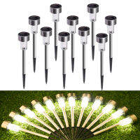 10pcs LED Solar Light Stainless Steel Tube Outdoor Waterproof Lawn Stake Lamps Garden Yard Art Landscape Lights Walkway Decor