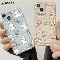 เคสโทรศัพท์การ์ตูนหมีและกระต่าย AKABEILA สำหรับ IPhone 11 Promax 14 12 13 Pro Max 14Plus 6 7 8 Plus X XR XS Max SE 2020 2022เคสใส่โทรศัพท์โทรศัพท์มือถือบางเฉียบนิ่มโปร่งใส