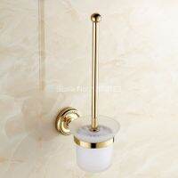 ❁○✥ Gold Golden Color Brass Wall Mounted Toilet Brush Holder Glass Cup Set Bathroom Accessory aba611