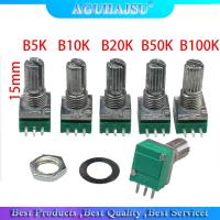 10pcs 3pin RK097N B5K B10K B20K B50K B100K single linked potentiometer audio potentiometer handle 15mm 5K 10K 20K 50K 100K