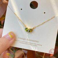 Small Fresh Simple Green Zircon Heart Necklace 925 Sterling Silver 14K Gold Plated Clavicle Chain Women Valentines Day Jewelry