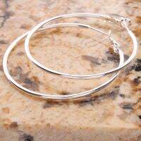 SJY 1 Pair Fashion Women Silver Plated Smooth Hoop Earrings Fine Jewelry Gifts