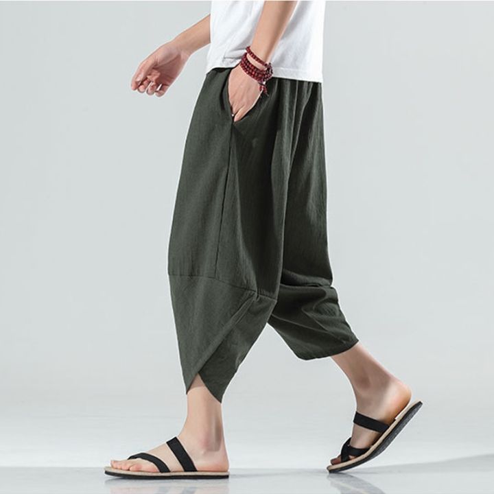 codff51906at-men-ankle-length-pants-solid-harem-pants-summer-casual-streetwear-loose-trouser-japanese-trendy-sweatpants