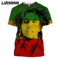 T SHIRT   Casual short sleeve T-shirt, 3D printed singer reggae Bob Marley, hip-hop Harajuku style, summer fashion, men