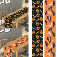 【LZ】❆☌  Halloween Vinyl Table Runner Decorações De Mesa Toalha De Mesa De Jantar Decoração De Festa De Terror Abóbora Fantasma Morcego 2023