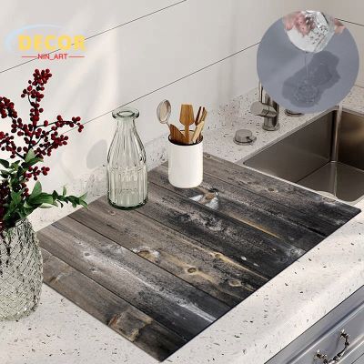 Wood Grain Pattern Super Absorbent Kitchen Dish Drying Mat Easy Clean Rug Quick Dry Bathroom Drain Pad Multifunction Tablemat
