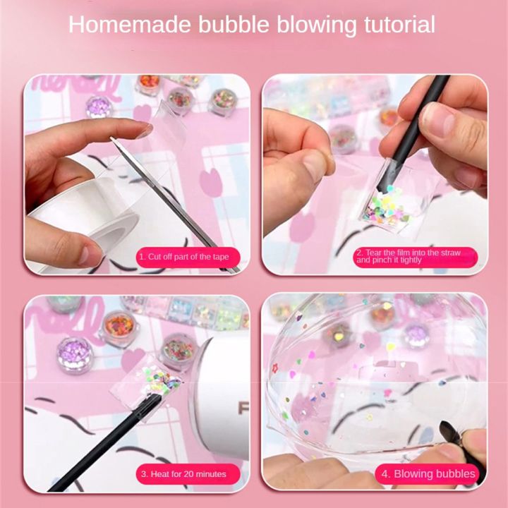 bubble-blowing-double-sided-tape-with-straws-beads-nano-tape-for-diy-craft-child-pinch-toy-sticky-traceless-waterproof-adhesive