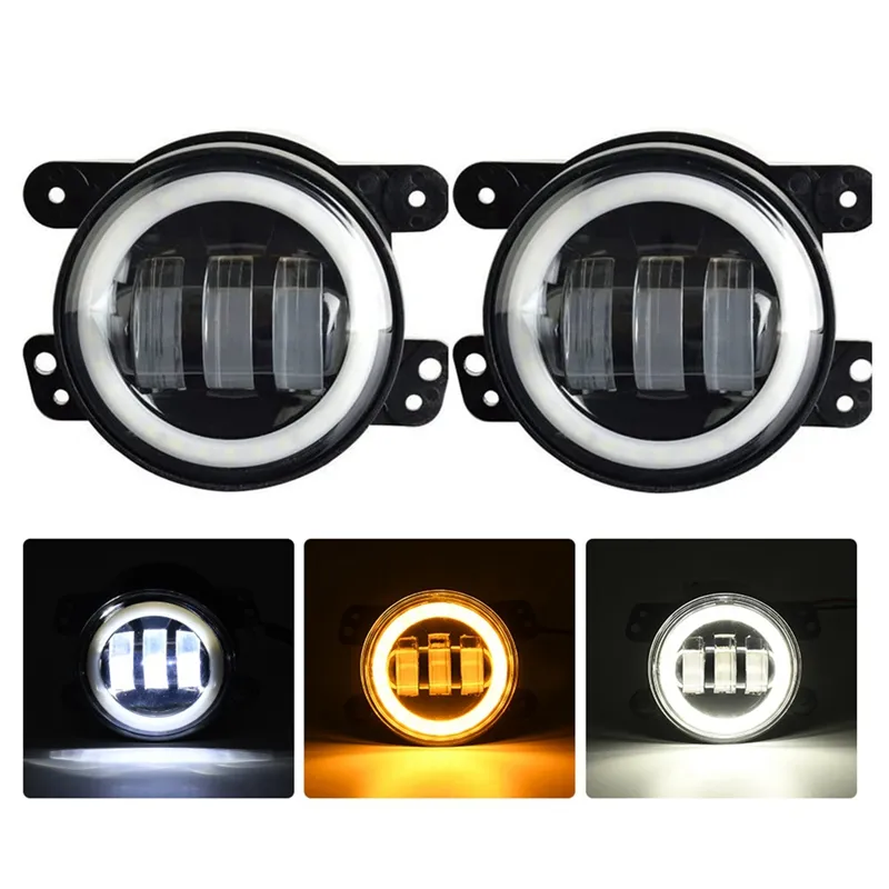 4 Inch Angel Eyes LED Fog Light Car Front Foglight 15000LM Replacement Auto  Lamp DRL Driving Fog Lamp for Offroad