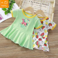 Summer Girls Princess Dress Children Cotton New Fashion Cartoon Printed Short Sleeve Dress