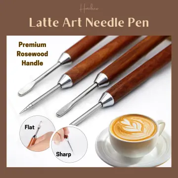 Stainless Steel Coffee Decorating Art Pen Wooden Handle Latte Pull Flower  Needle Barista Tool Coffee Accessories
