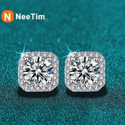 Neetim 0.5แท้-1กะรัต D Color Moissanite หูสตั๊ดสำหรับผู้หญิง100% 925เงินสเตอร์ลิงประกายเครื่องประดับงานแต่งงานหู