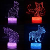 French Bulldog Cat Owl LED 3D Visual Illusion Night Light Creative Table Decoration USB Light Decorative Novelty Lamp Kids Gift