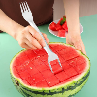 New 2 In 1 Watermelon Fork Slicer Multi-purpose Watermelon Slicer Cutter Knife Stainless Steel Kitchen Fruit Cutting Fork Graters  Peelers Slicers