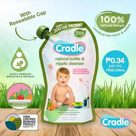 Cradle Natural Baby Bottle Wash & Nipple Cleanser 700ml (Refill Pack