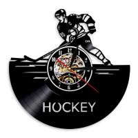 USA Hockey Player Play Hockey Art Decorative Wall Clock Handmade Mancave Vinyl Record Hanging Clock Modern Design Home Decor