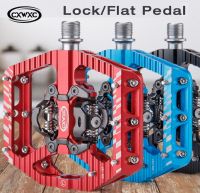 hyfvbujh☋☄❅  Pedal CXWXC 2 In 1 SPD Self-Locking Flat  for MTB/Road Aluminum Anti-Slip 3 Sealed Lock