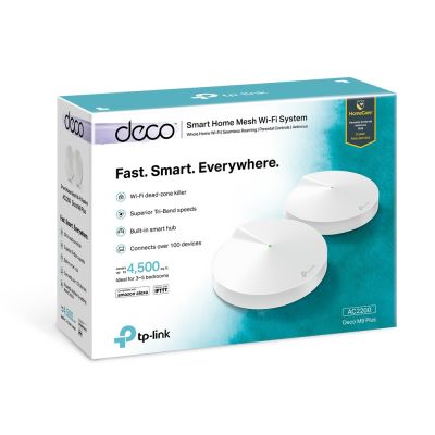 TP-Link ตัวปล่อยสัญญาณไวไฟ รุ่น DECO M9-PLUS-2PACK WHITE.สินค้ารับประกันศูนย์ SYNNEX Lifetime Limited. คุณสมบัติ  ประเภทสินค้า:Mesh Wi-Fi System สี:White วัสดุที่ใช้:Plastic คุ