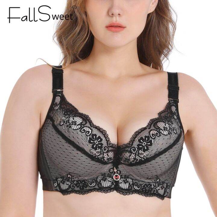 Fallsweet Plus Size Bras For Women Underwire Push Up Bralette Sexy Lace Thin Cup Lingerie C D E 