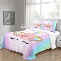 Custom 3D Print Rainbow Unicorn Girl King Queen Twin Full Bedding Sets Single Double Bed Duvet Cover Set and 2pcs Pillow cover