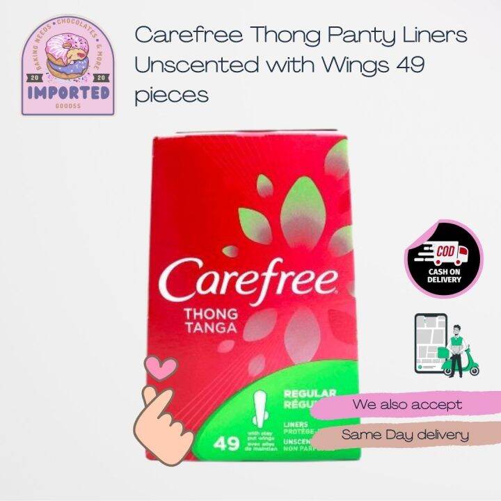 Carefree Thong Panty Liners Unscented with Wings 49 pieces Lazada PH