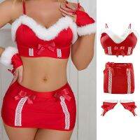 ZZOOI Womens Sexy Christmas 4PCS Lingerie Set Teddy Babydoll Bodysuit 1PC underwear+1PC underpants+2PC gloves  Costume