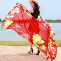 ；【‘；-  Print Floral Shawl And Wrap Sun Protection Pashmina Silk Chiffon Scarf Summer Beachwear Women Covers Up Plus Size Echarpes