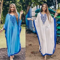 --D0512 Hot style in Europe and the chiffon beach blouse loose robes embroidered dress bikini outer tunic