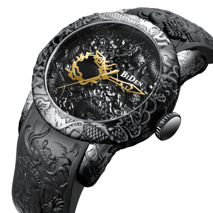 biden-0129นาฬิกาควอตซ์ของผู้ชายรูปปั้นมังกร3d-แฟชั่น-relief-สวยงามนาฬิกาสีทองสำหรับผู้ชายสำหรับผู้หญิง