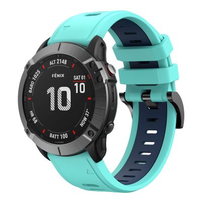 สำหรับ Garmin Fenix 6 Pro GPS 22Mm สายนาฬิกาข้อมือซิลิโคนกีฬาสองสี (สีเขียวมินต์ + สีน้ำเงิน) (ขายเอง)