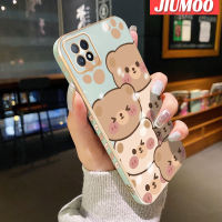 เคส JIUMOO สำหรับ OPPO A72 5G A73 5G A53 5G เคสการ์ตูนหมีน่ารักใบหน้าขอบสี่เหลี่ยมดีไซน์ใหม่เคสมือถือบางลายชุบบางเคสฝาปิดเลนส์เต็มกล้องปกป้องเคสนิ่มกันกระแทก