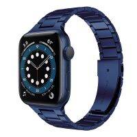 SmartPhonemall Small Waist Stainless Steel Watch Band For Apple Watch Series 8&amp;7 45mm / SE 2&amp;6&amp;SE&amp;5&amp;4 44mm / 3&amp;2&amp;1 42mm(Dark Blue)