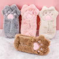 【DT】hot！ Cute Cat Paw Pencil Bag Stationery Holder Large Capacity Pen Case Makeup Pouch Soft Plush Cosmetic Storage