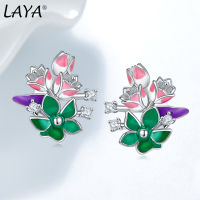 Laya Silver Earrings For Women Pure 925 Sterling Silver Shiny White Cubic Zirconia Fine Jewelry Handmade Enamel  Trend