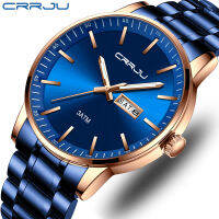 Watches for Men CRRJU Luxury Men Watches Mechanical Automatic Blue Watch Men 30M Waterproof Casual Business luminous Wristwatch