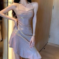 【HOT】✘┇♀ Sleeveless Sparkling Low-cut Backless Womens Dresses Night Bodycon Ins New Ulzzang