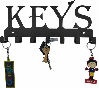 Keys Black Metal Wall Mounted Key Holder 25 X 11 X 2.5 Cm for Living Room