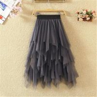 【CC】❈❐∋  Tulle Skirts Womens Fashion 2020 Elastic Waist Mesh Tutu Pleated Jupe Womens Skirt